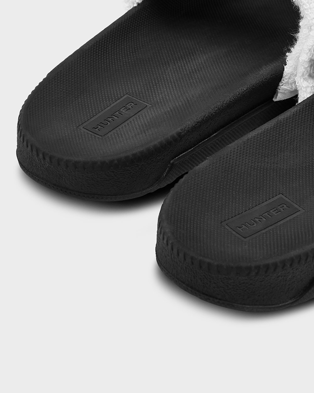 Womens Slides - Hunter Original Terry Towelling Logo Adjustable (59GCQUWFY) - Black/White